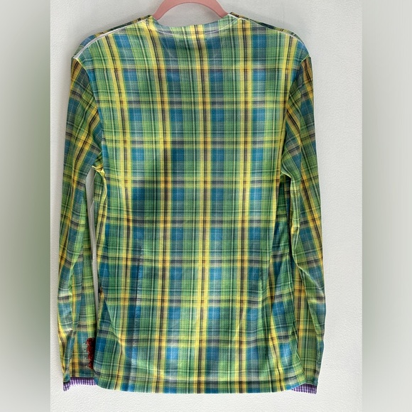 Plaid Jacket Layered Sweater Button Down Faux Real Long Sleeve Tee Costume - Picture 2 of 3